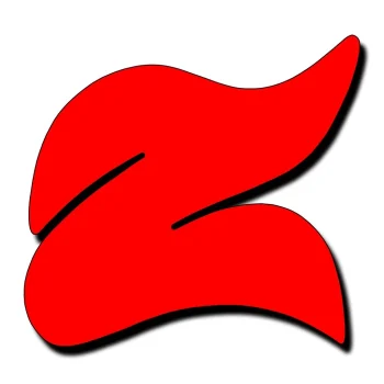 A Red, Abstract Shape Resembling A Stylized 'Z' With Curving, Flowing Lines. It Has A Smooth, Glossy Appearance And Is Set Against A White Background. Slightly Tilted And Casting A Subtle Shadow For A 3D Effect, This Design Could Easily Complement The Sleek Interface Of Zortam Mp3 Media Studio.