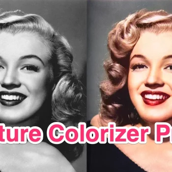 A Black And White Portrait Of A Smiling Woman With Curled Hair Is Shown On The Left, And The Same Image Is Vividly Colorized On The Right Using Picture Colorizer. The Text &Quot;Picture Colorizer Pro&Quot; Is Overlaid At The Bottom.
