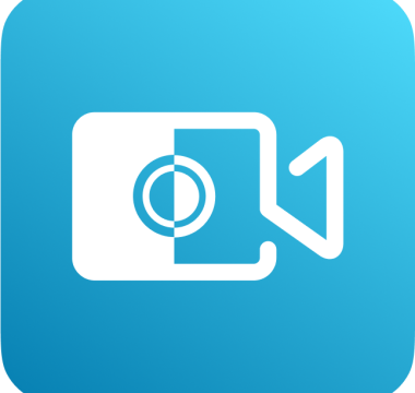 A Blue Square Icon With Rounded Corners Featuring A White Stylized Video Camera In The Center. The Camera, Symbolizing Video Recording Or Playback, Has A Circular Lens On The Left And A Triangular Play Button On The Right—Perfect For Representing V7.3 Of Fonepaw Screen Recorder After The Latest Patch.