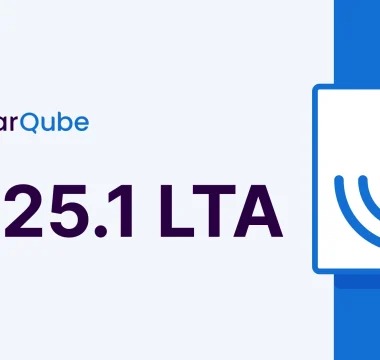 Sonarqube Server 2025.1 Lta Logo With Stylized Sound Waves On A Blue And White Background, Representing The Cutting-Edge Code Quality Tool For Enhanced Security.