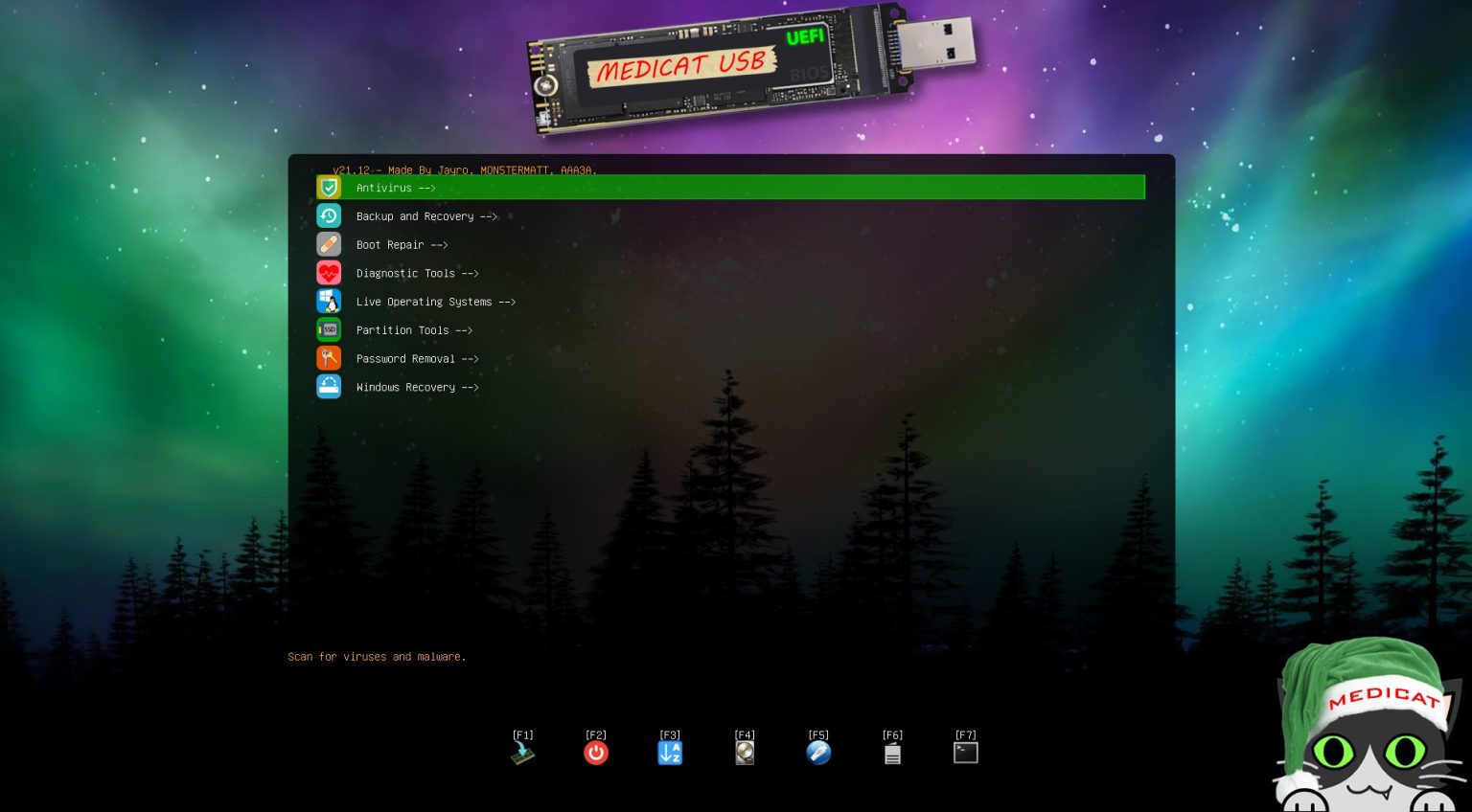 Medicat Installer Crack V21.12.7 Computer Diagnostic And Recovery Toolkit Usb Installer For Pc Repair Softwares A Computer Screen Displaying A Green Screen And The Text &Quot;Medicat Usb Installer&Quot;.