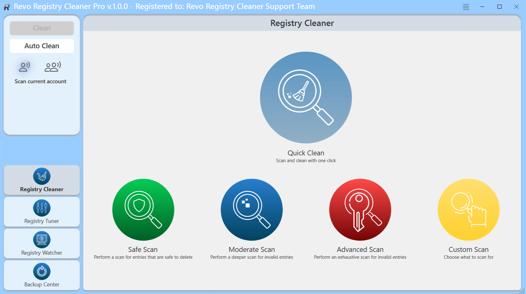 Revo Registry Cleaner Pro V1.5.5 Will Help To Clean, Tune And Optimize Your Registry Revo Registry Cleaner Pro Main Screen